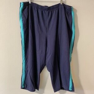 Woman Within Women's Knit Capri Pants Navy Teal Stripe 4X Athleisure